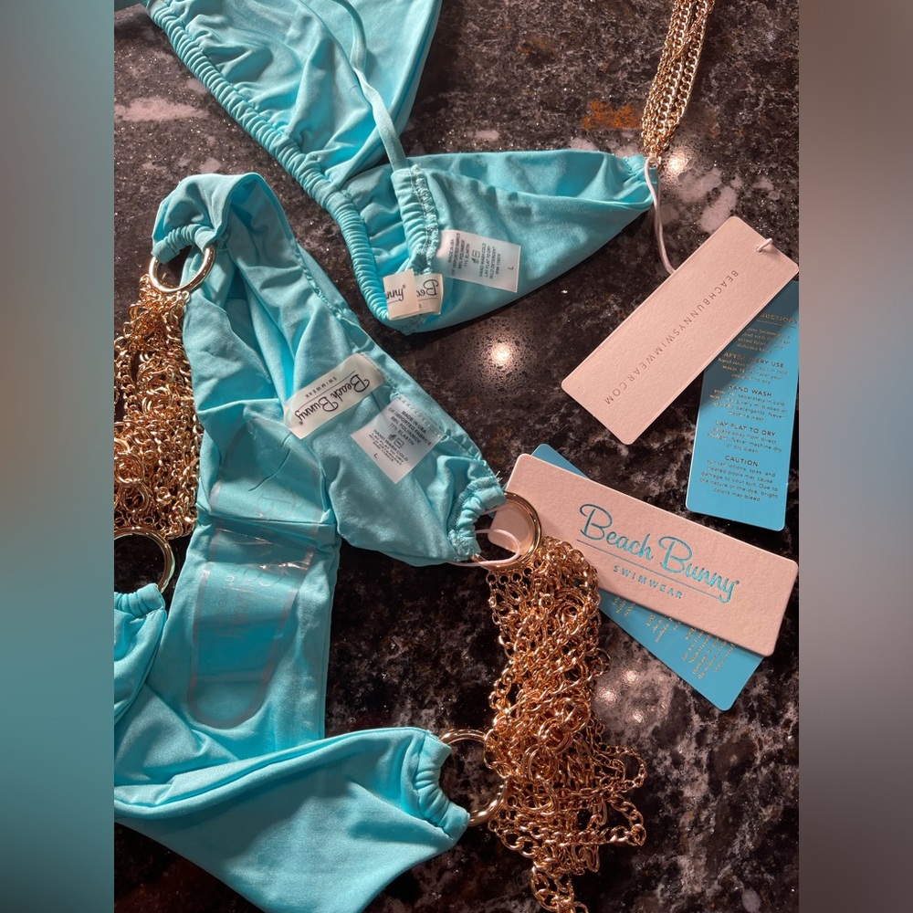 NWT beach bunny bikini ball and chain aqua color L set - Picture 10 of 12
